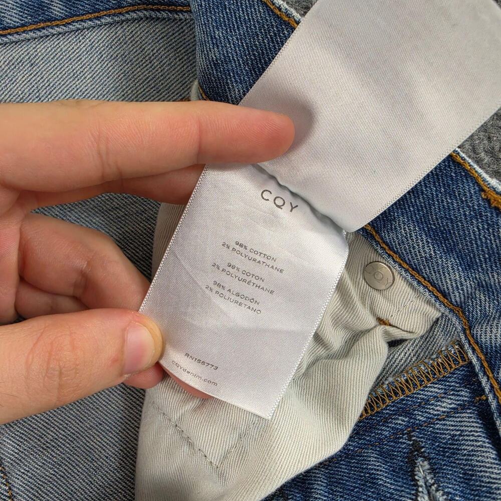 CQY Jeans 28 High Rise Straight Light Wash Raw Hem Blue Denim Casual Work Office - Picture 8 of 15